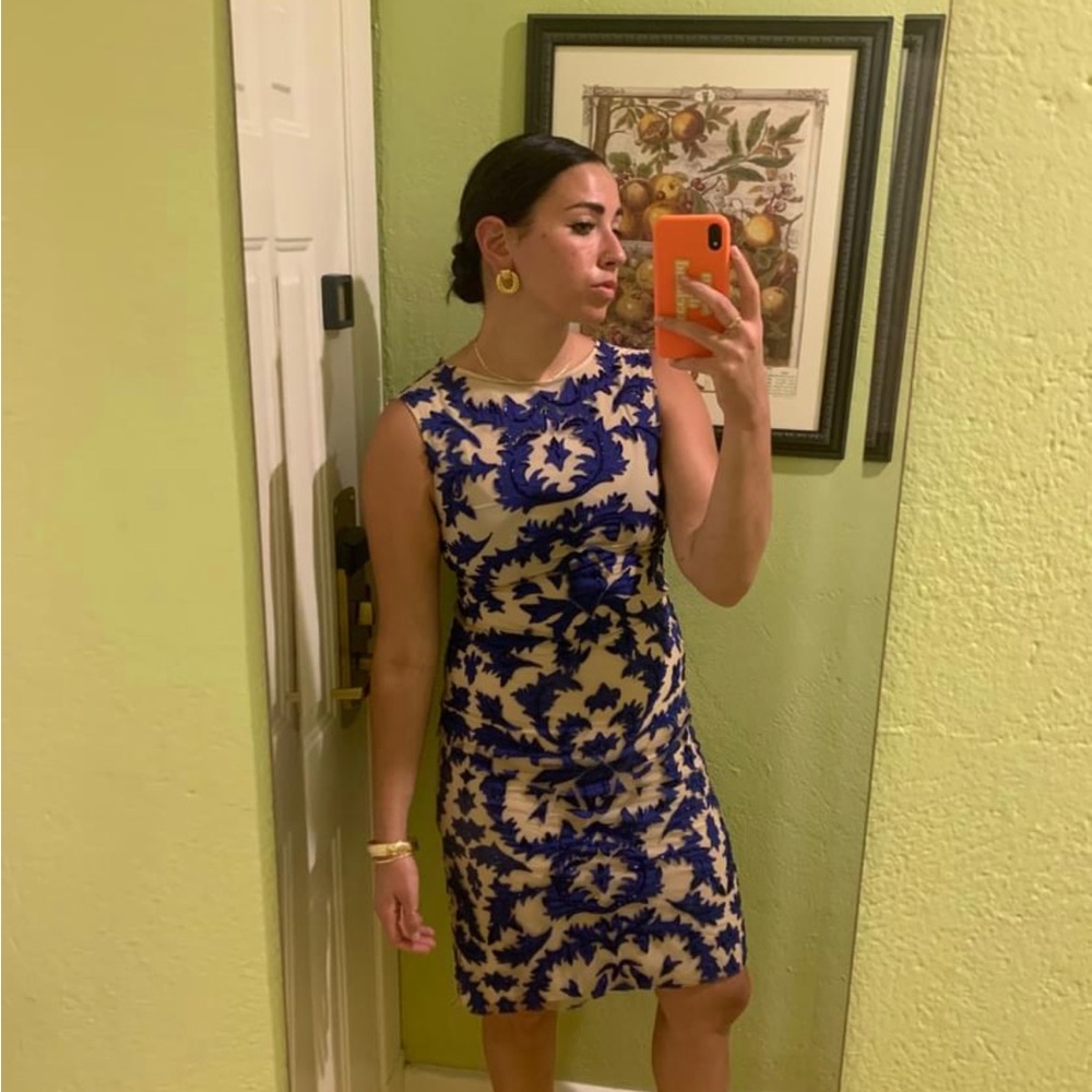 Alice and Olivia Midi Beaded Blue Dress